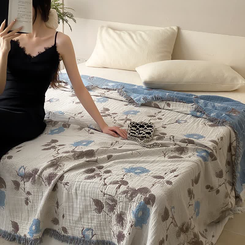 Coperta comoda in garza di cotone a quattro strati con nappe