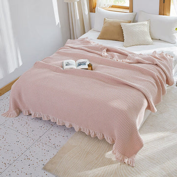 Coperta da divano con trama a nido d'ape, comoda trapunta - Rosa - Matrimoniale - image 0