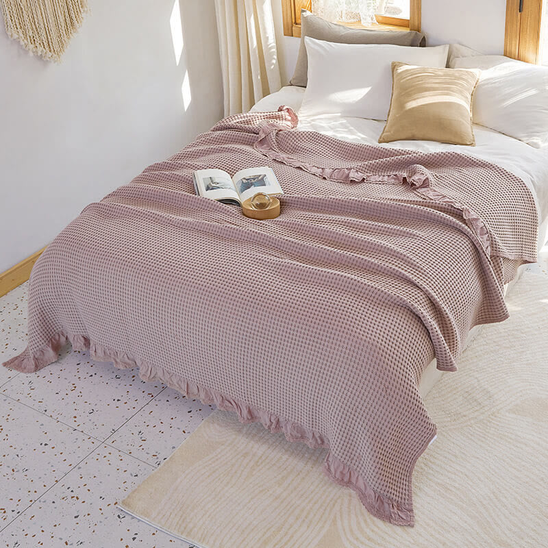 Coperta da divano con trama a nido d'ape, comoda trapunta - Rosa intenso - Matrimoniale - image 4