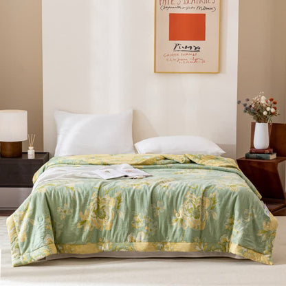 Trapunta floreale in garza di cotone tinto in filo jacquard