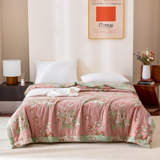 Trapunta floreale in garza di cotone tinto in filo jacquard