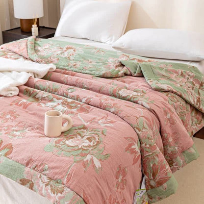 Trapunta floreale in garza di cotone tinto in filo jacquard