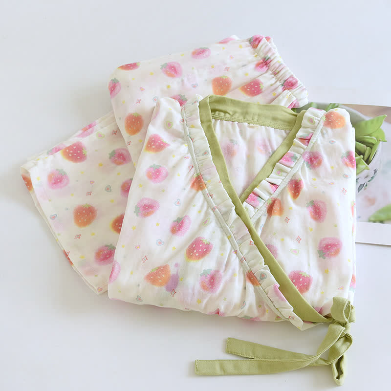 Completo da notte in puro cotone Rural Strawberry