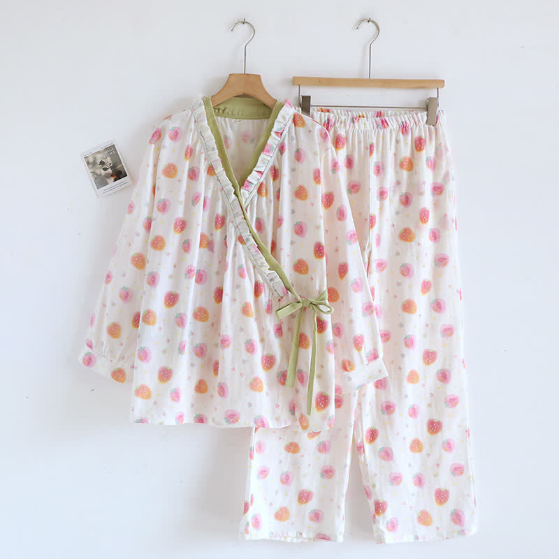 Completo da notte in puro cotone Rural Strawberry
