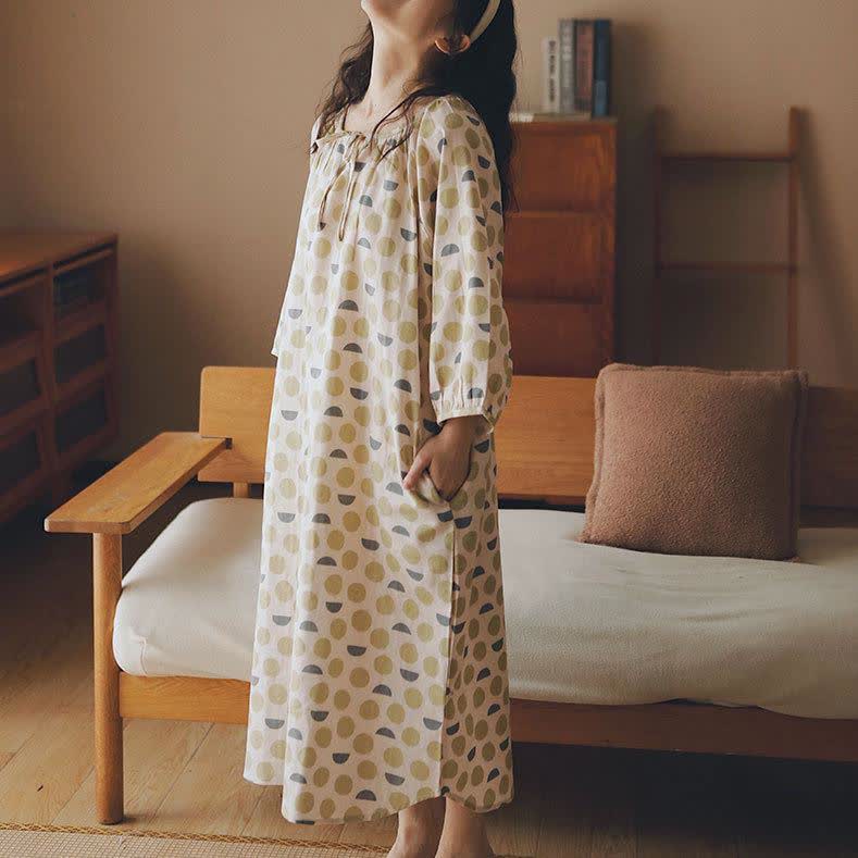 Camicia da notte in garza di cotone geometrica a scollo tondo