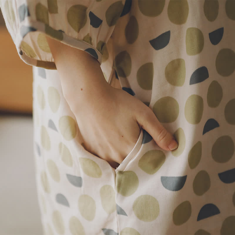 Camicia da notte in garza di cotone geometrica a scollo tondo