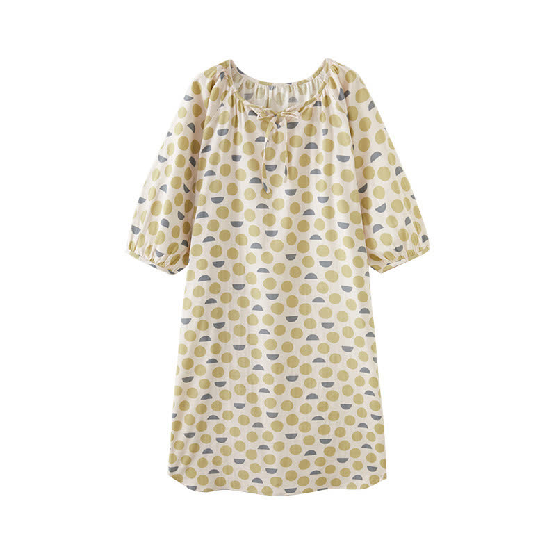 Camicia da notte in garza di cotone geometrica a scollo tondo