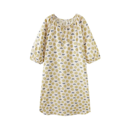 Camicia da notte in garza di cotone geometrica a scollo tondo
