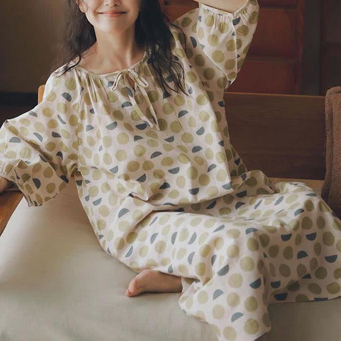 Camicia da notte in garza di cotone geometrica a scollo tondo