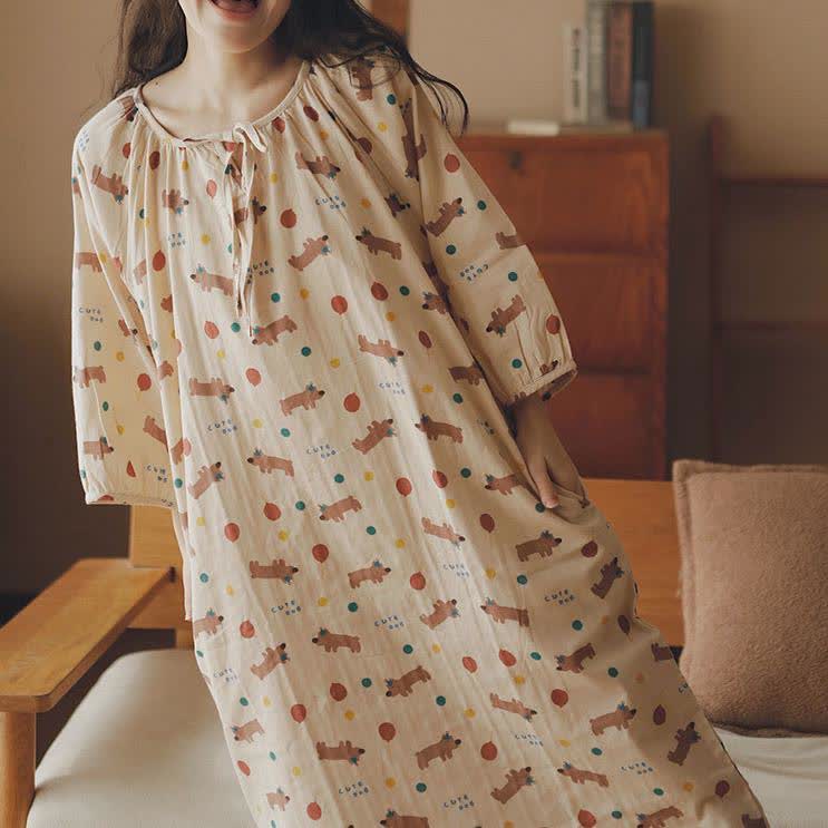 Camicia da notte comoda in garza di cotone per cani carini