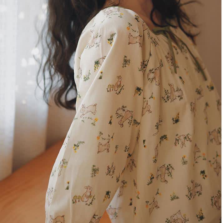Camicia da notte morbida in garza di cotone di coniglio rurale