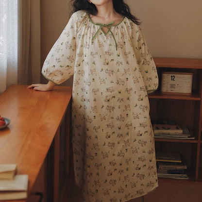 Camicia da notte morbida in garza di cotone di coniglio rurale