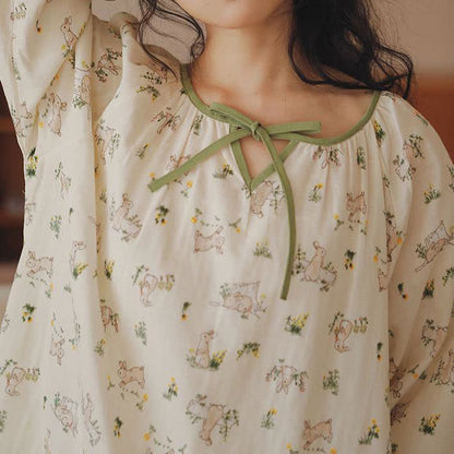 Camicia da notte morbida in garza di cotone di coniglio rurale