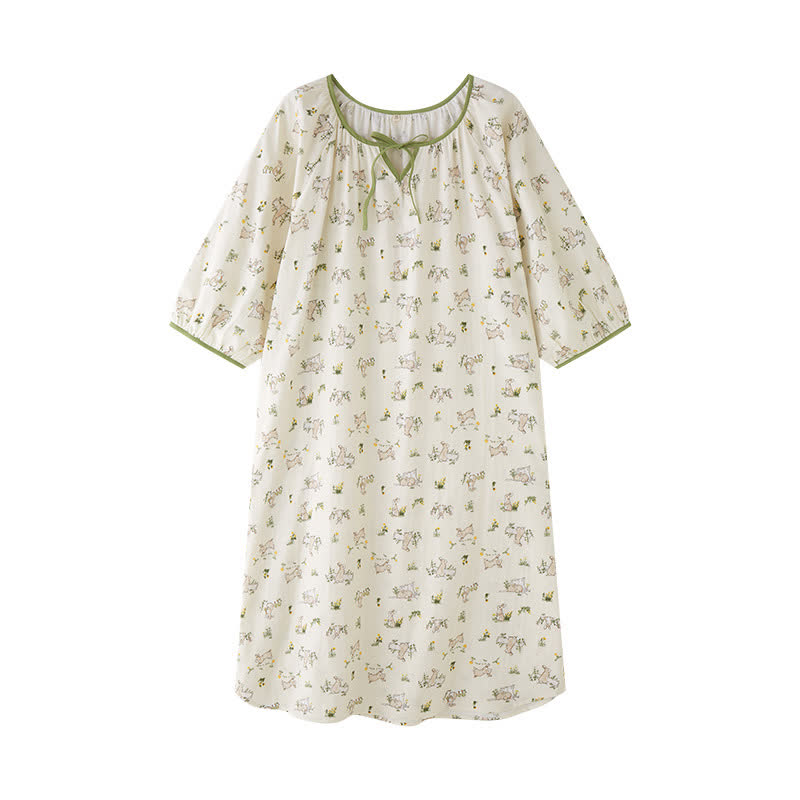 Camicia da notte morbida in garza di cotone di coniglio rurale