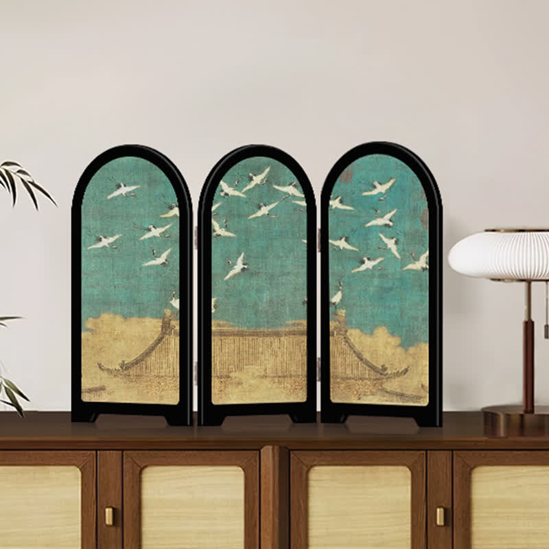 Paravento pieghevole vintage a forma di gru