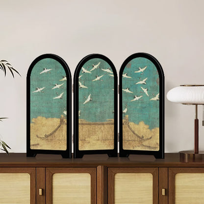 Paravento pieghevole vintage a forma di gru