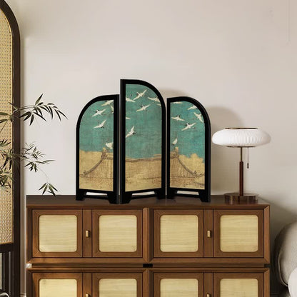Paravento pieghevole vintage a forma di gru