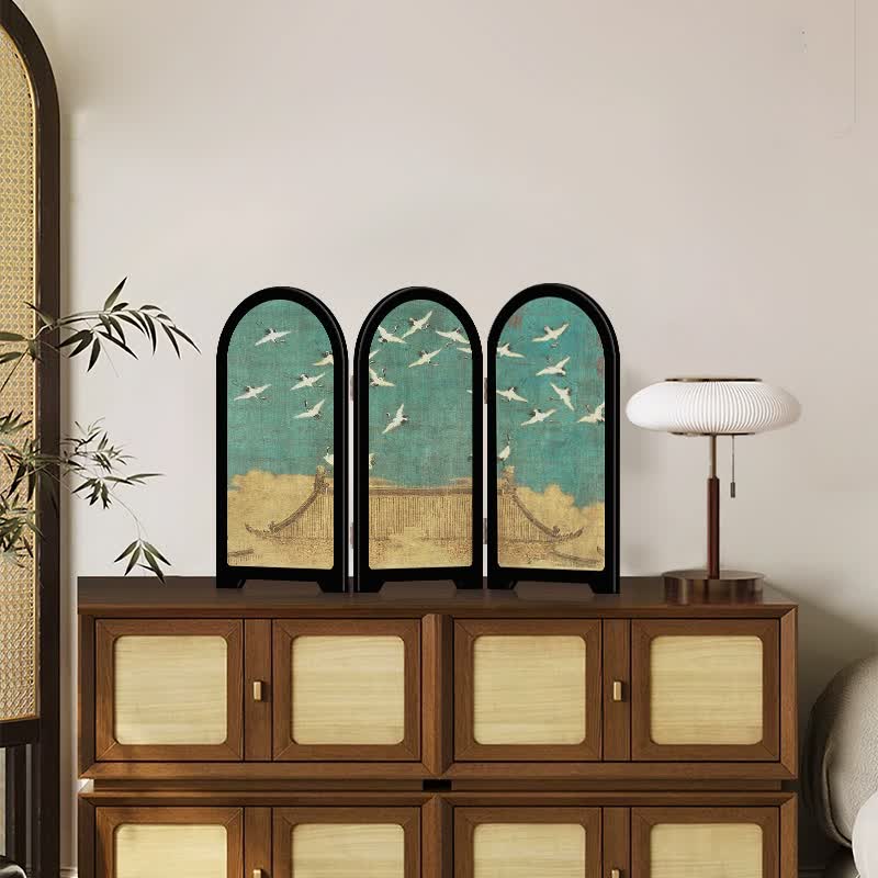 Paravento pieghevole vintage a forma di gru