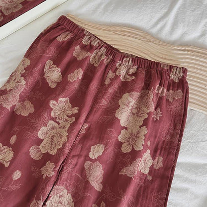 Completo da notte in garza di cotone jacquard floreale vintage