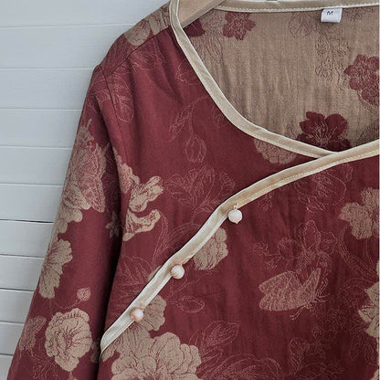 Completo da notte in garza di cotone jacquard floreale vintage