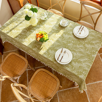 Tovaglia con nappa di foglie rurali in jacquard