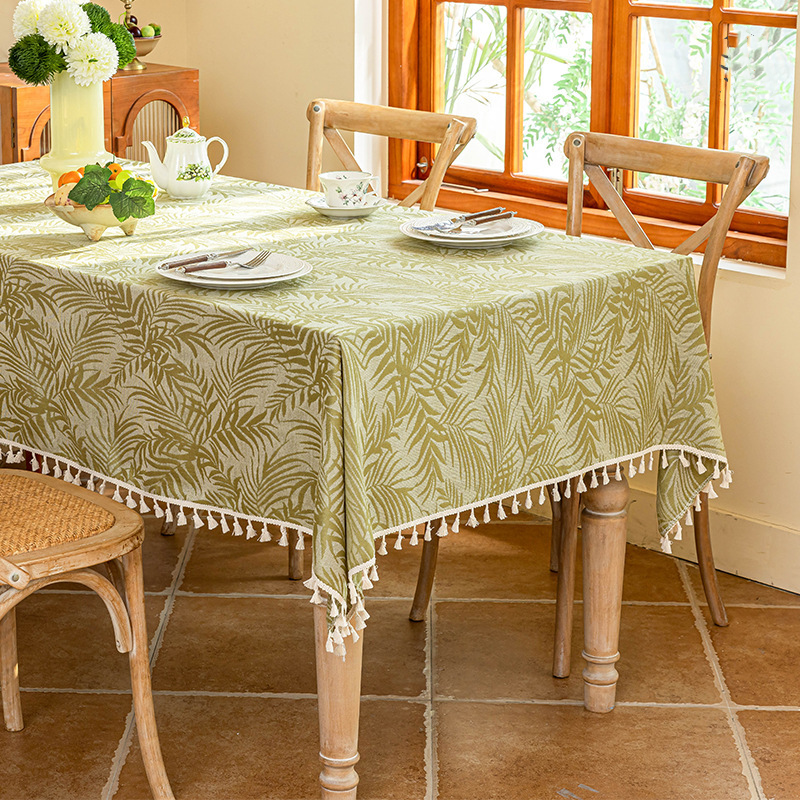 Tovaglia con nappa di foglie rurali in jacquard