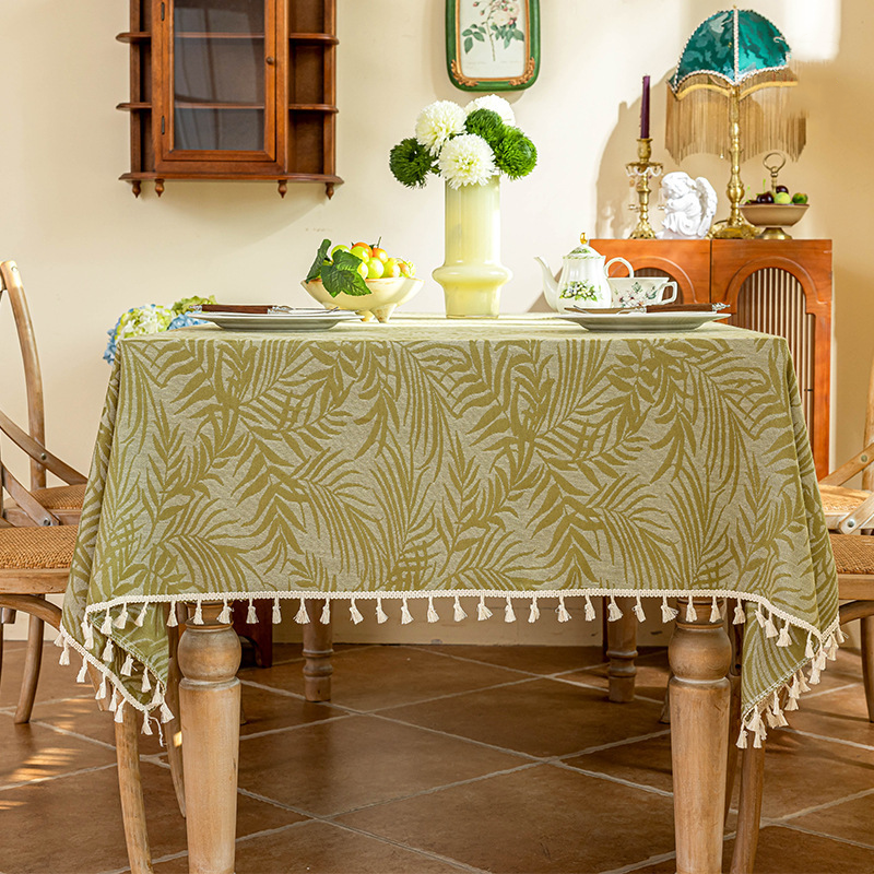 Tovaglia con nappa di foglie rurali in jacquard