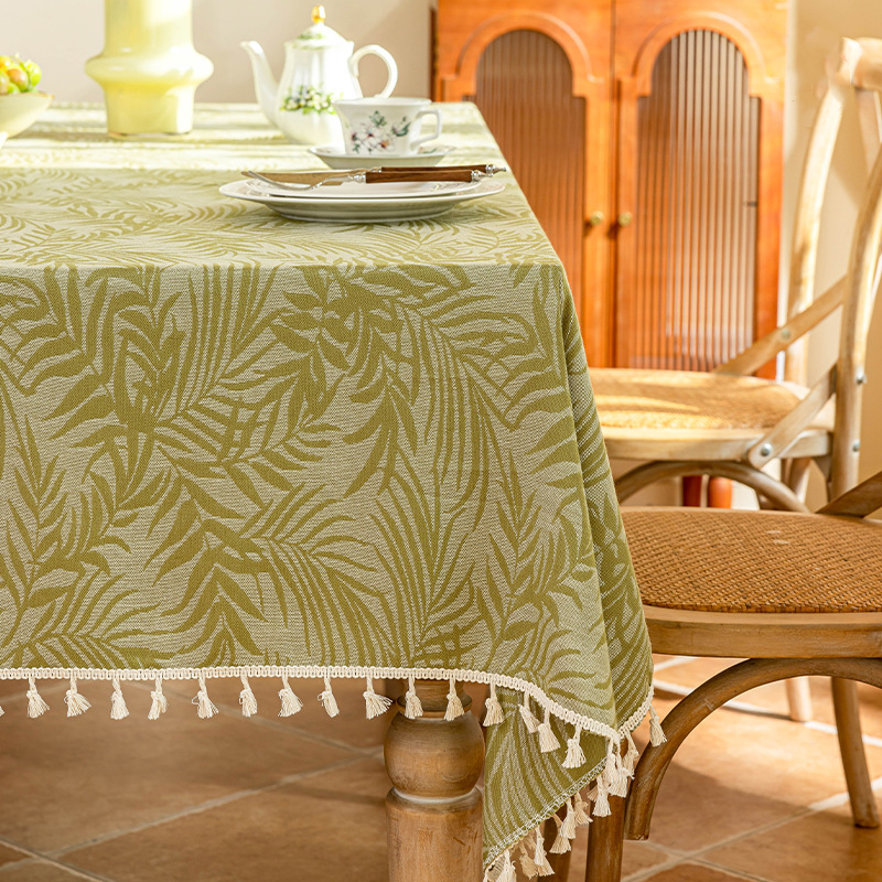 Tovaglia con nappa di foglie rurali in jacquard