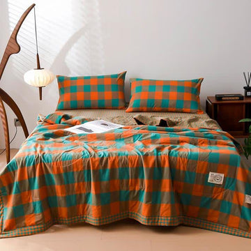 Biancheria da letto vintage in puro cotone a quadri tinti in filo