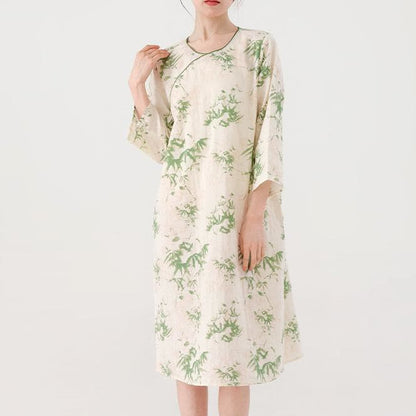 Camicia da notte rurale in garza di cotone a scollo tondo