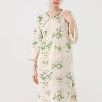 Camicia da notte rurale in garza di cotone a scollo tondo