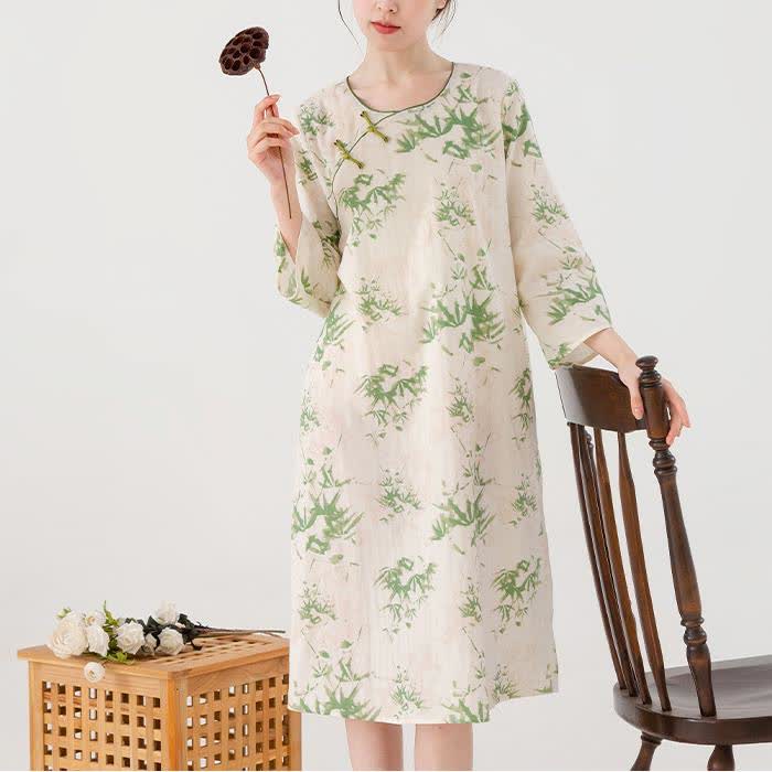 Camicia da notte rurale in garza di cotone a scollo tondo
