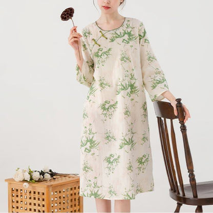 Camicia da notte rurale in garza di cotone a scollo tondo
