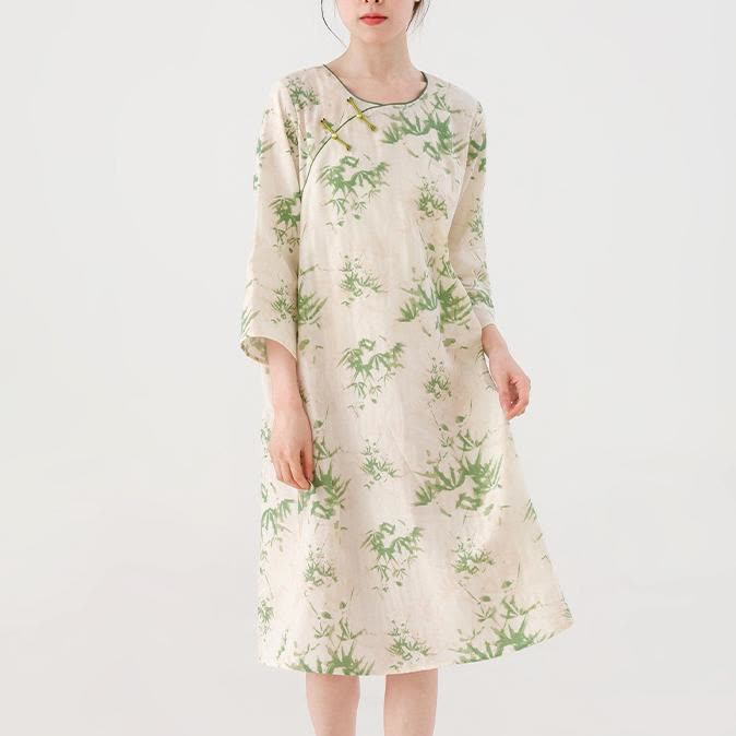 Camicia da notte rurale in garza di cotone a scollo tondo