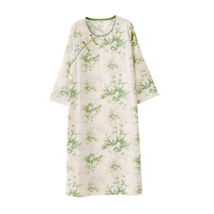 Camicia da notte rurale in garza di cotone a scollo tondo