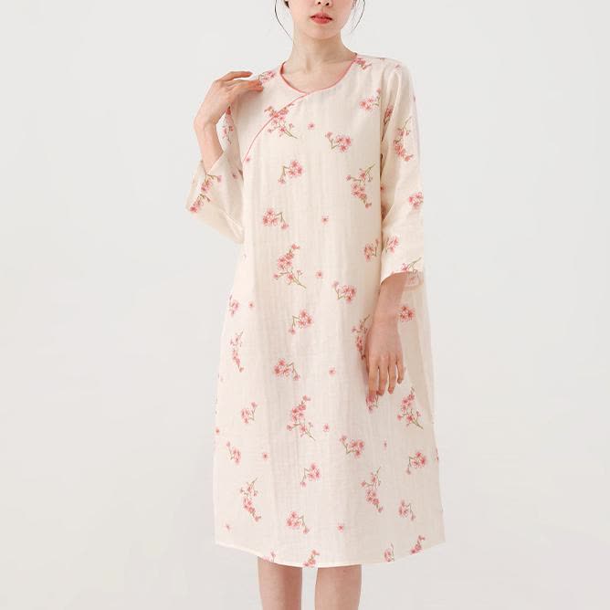 Camicia da notte morbida in garza di cotone Plum Blossom