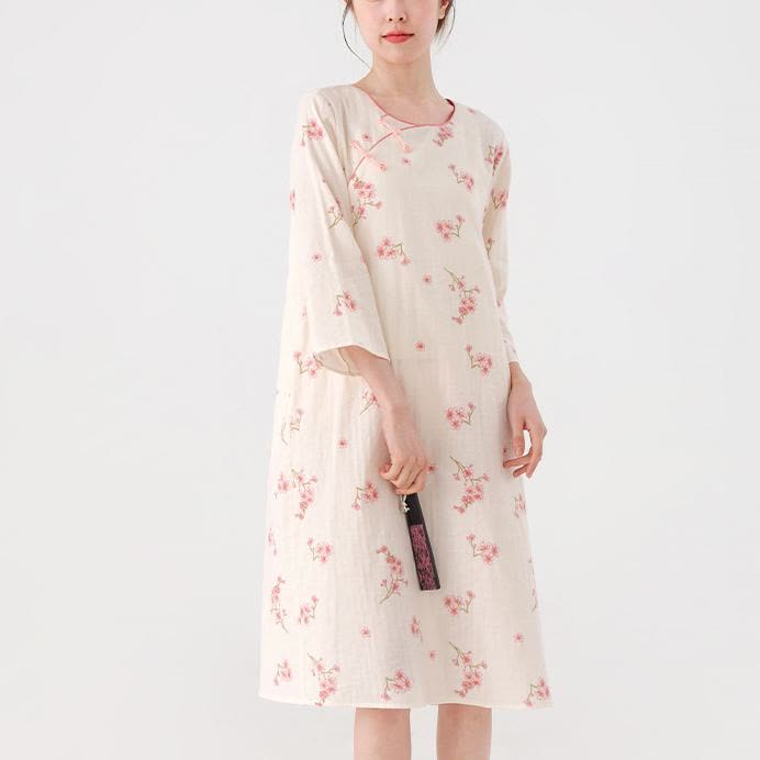 Camicia da notte morbida in garza di cotone Plum Blossom