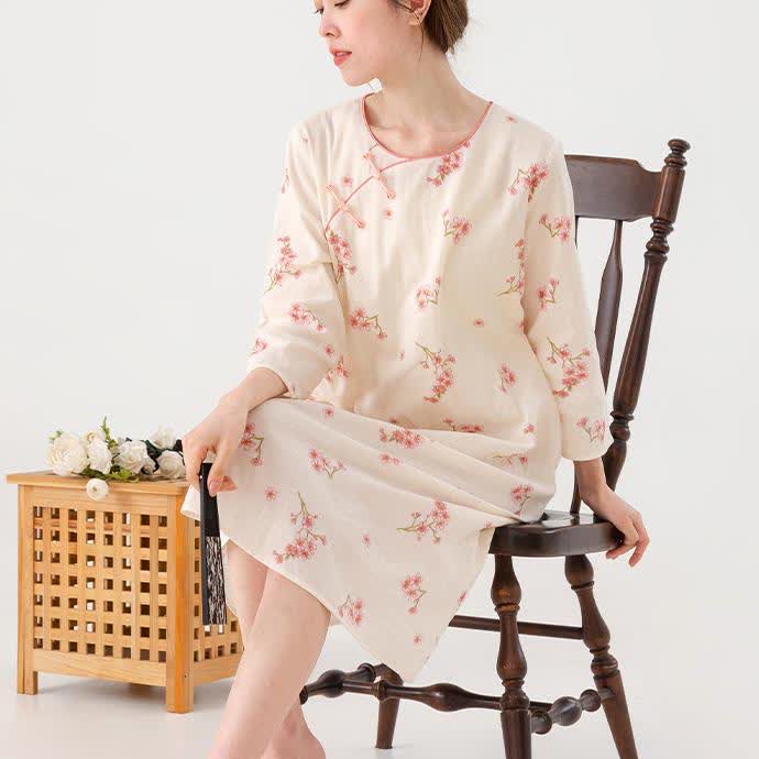 Camicia da notte morbida in garza di cotone Plum Blossom