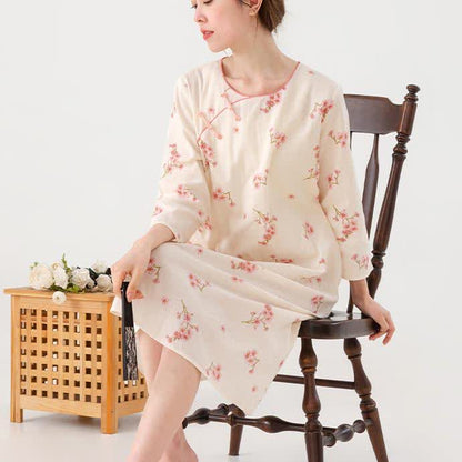 Camicia da notte morbida in garza di cotone Plum Blossom