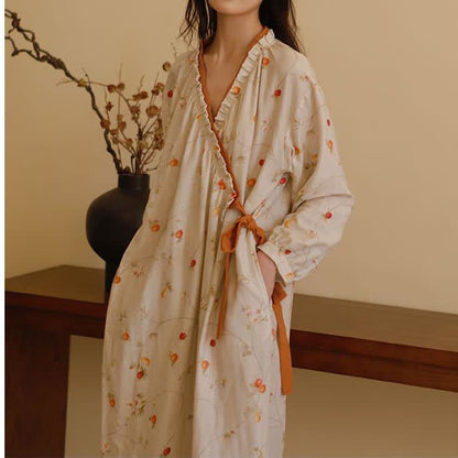 Camicia da notte rurale in garza di cotone color melograno