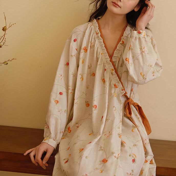 Camicia da notte rurale in garza di cotone color melograno