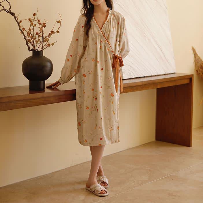 Camicia da notte rurale in garza di cotone color melograno