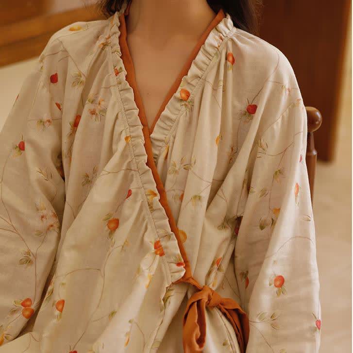 Camicia da notte rurale in garza di cotone color melograno