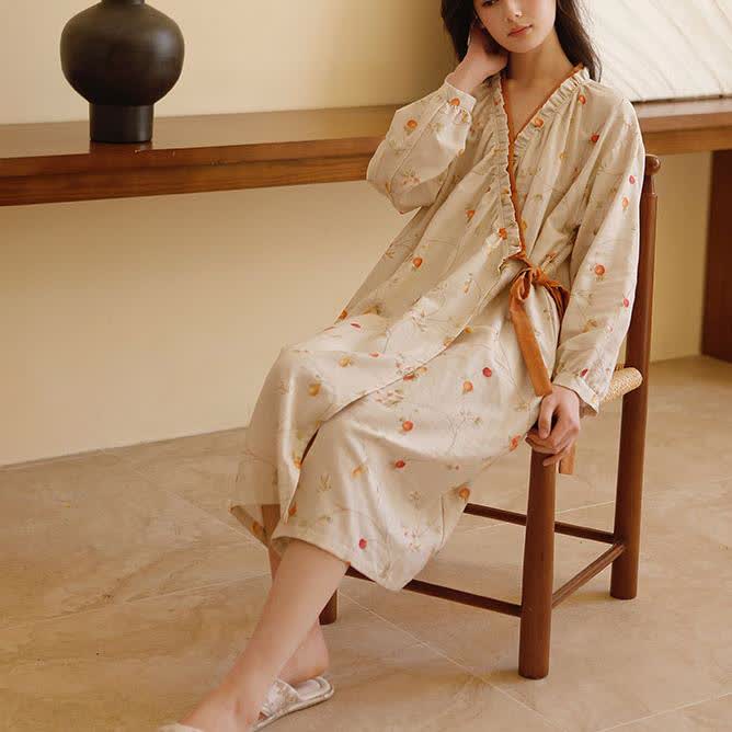 Camicia da notte rurale in garza di cotone color melograno