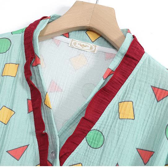 Camicia da notte kimono geometrica in garza di cotone taglie forti