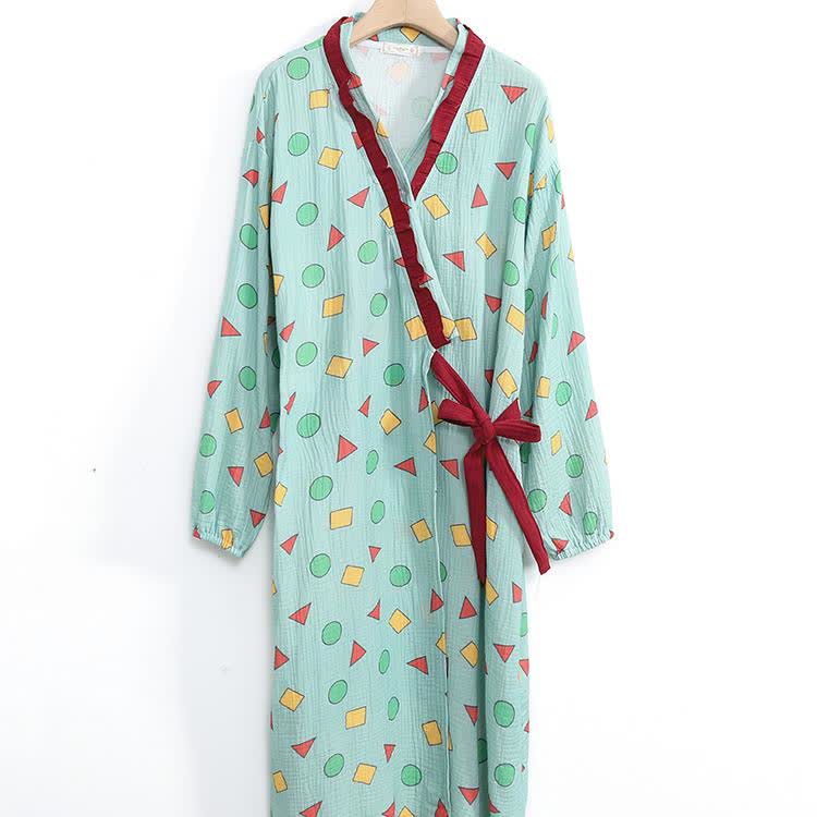 Camicia da notte kimono geometrica in garza di cotone taglie forti