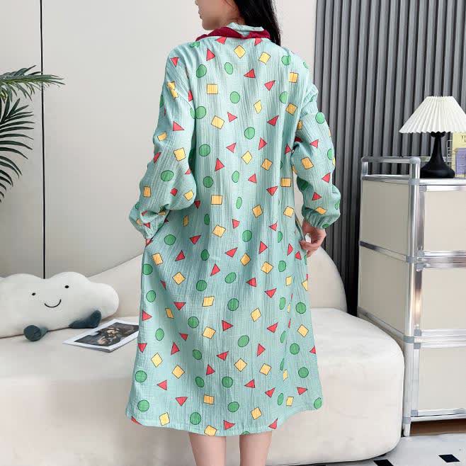Camicia da notte kimono geometrica in garza di cotone taglie forti