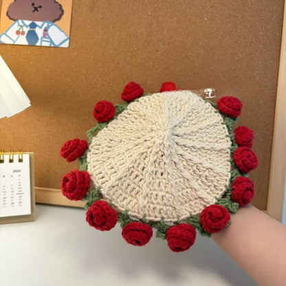 Sottobicchiere all'uncinetto con bouquet di rose fatto a mano
