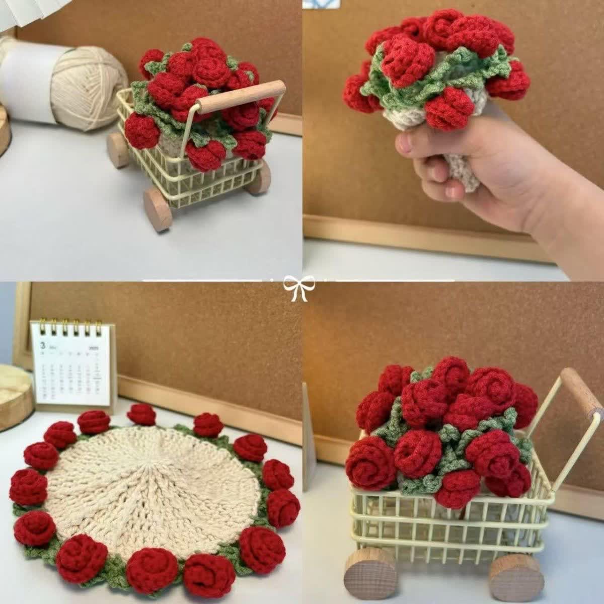 Sottobicchiere all'uncinetto con bouquet di rose fatto a mano