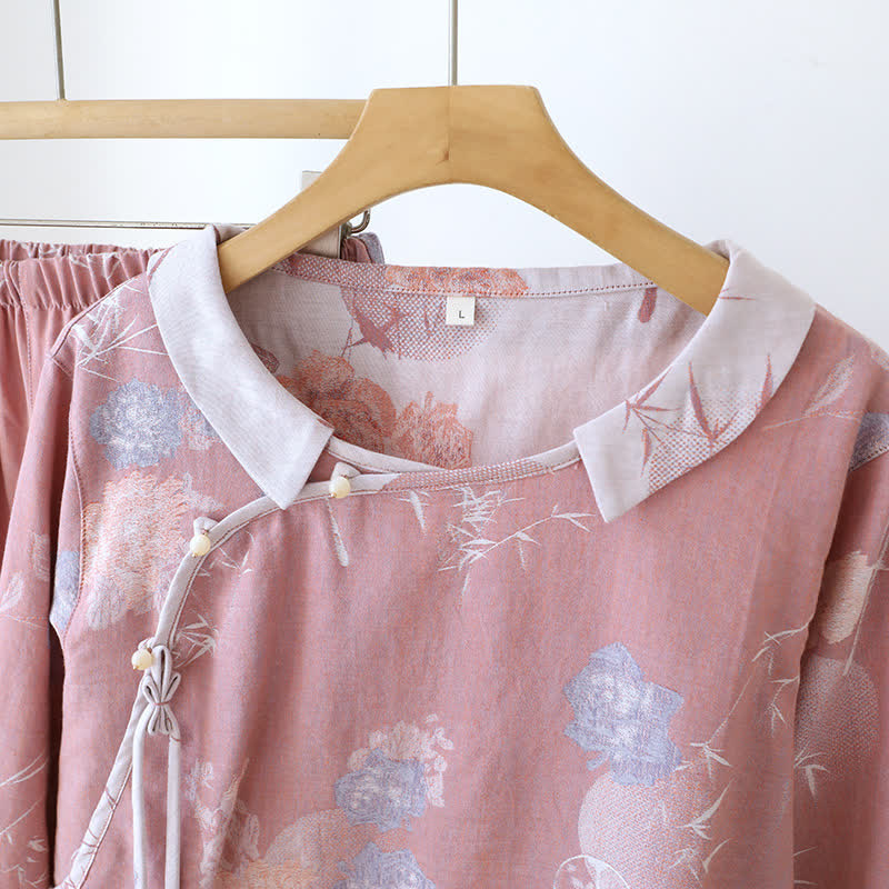 Pigiama vintage in cotone di bambù con stampa floreale
